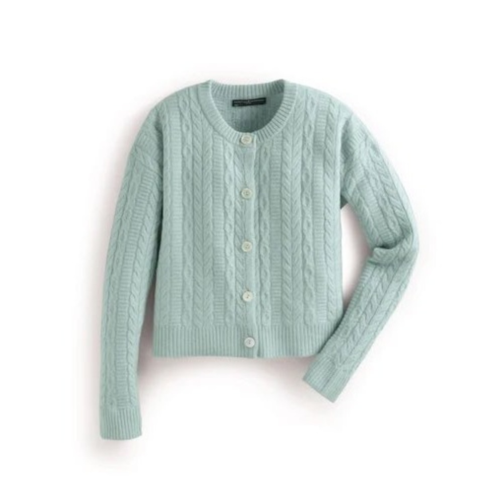 Peruvian Connection Cardigan Luxe Cable Alpaca Button Front Green Medium